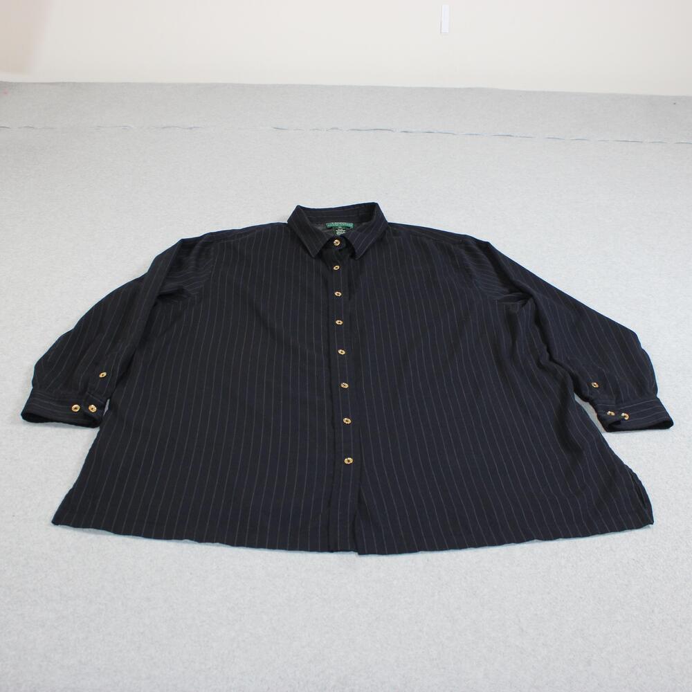 Vintage Lauren Ralph Lauren Wool Shirt Women 3X Blue Stripe Made USA Academia 90